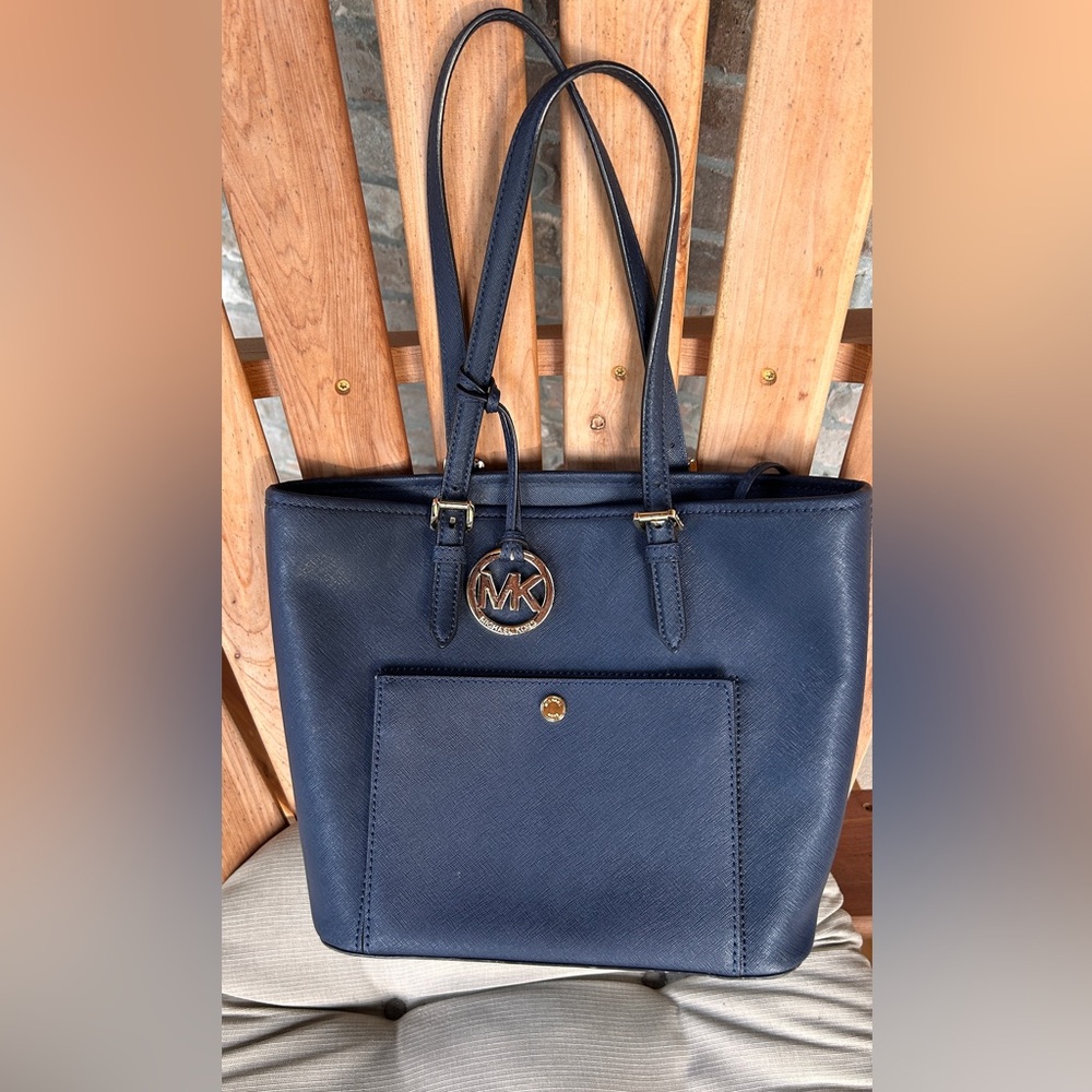 Michael Kors Jet Set Travel Extra-Small Top Zip Tote Bag Navy Blue